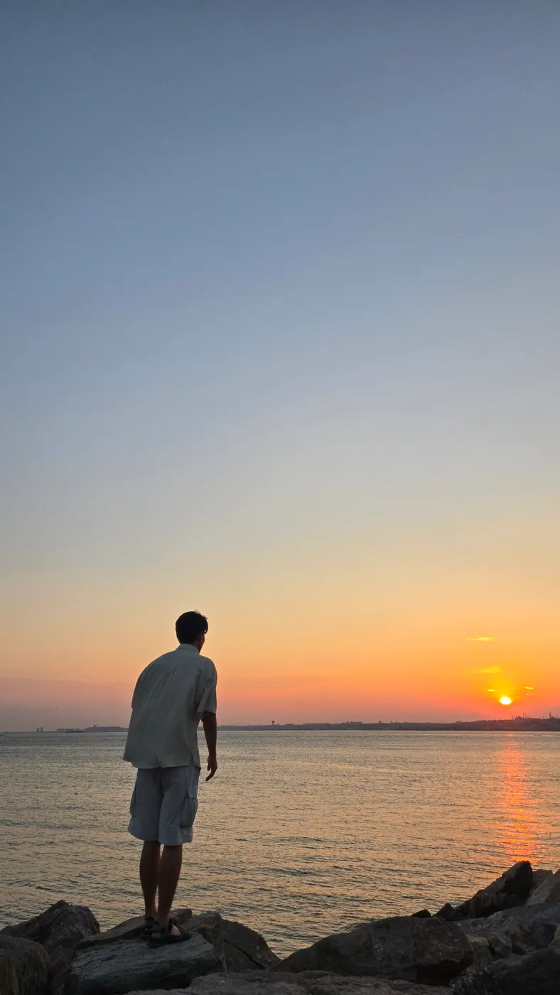 카디쿄이 바닷가 바위에서 바라본 노을2